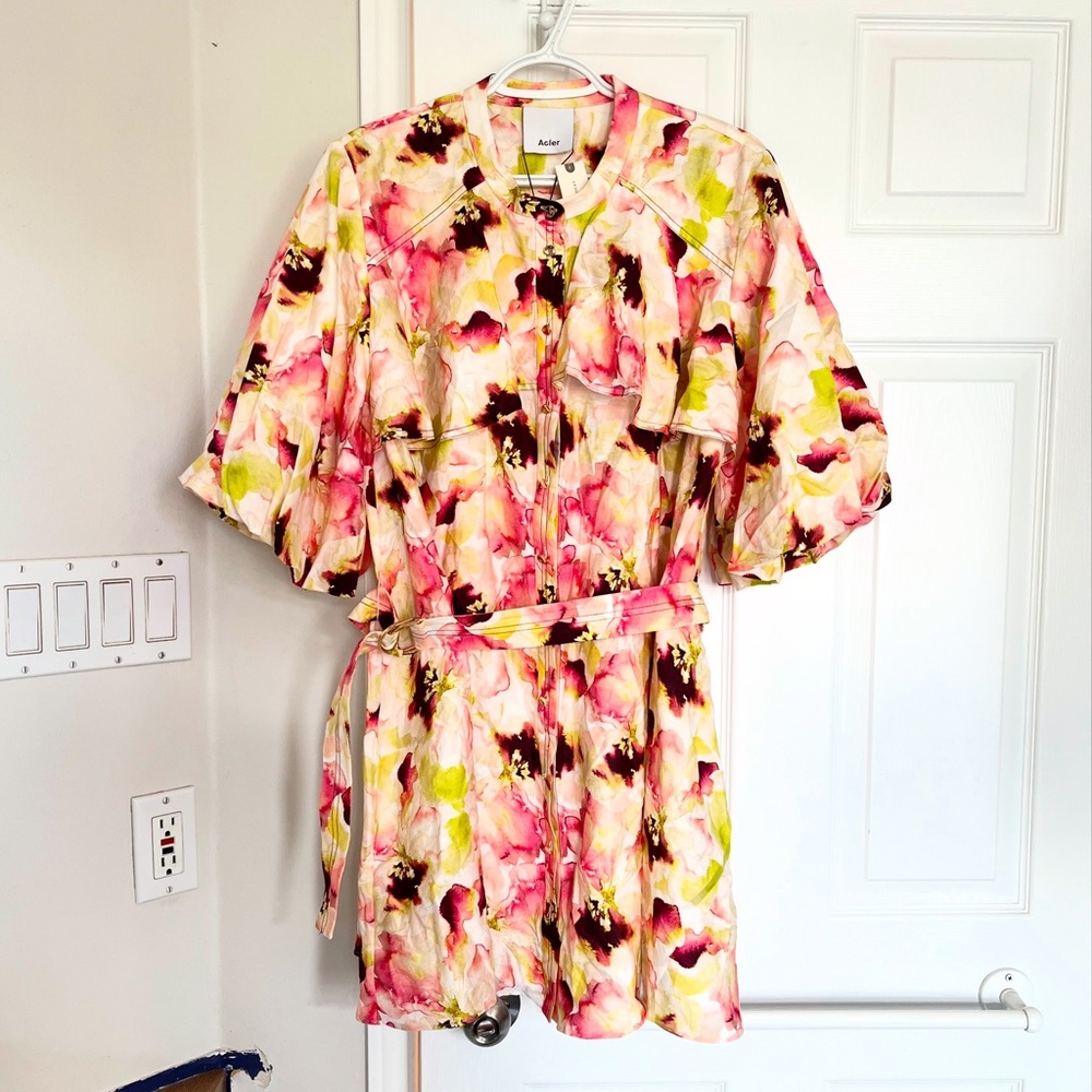 Acler Printed Button Down Ruffle Dress